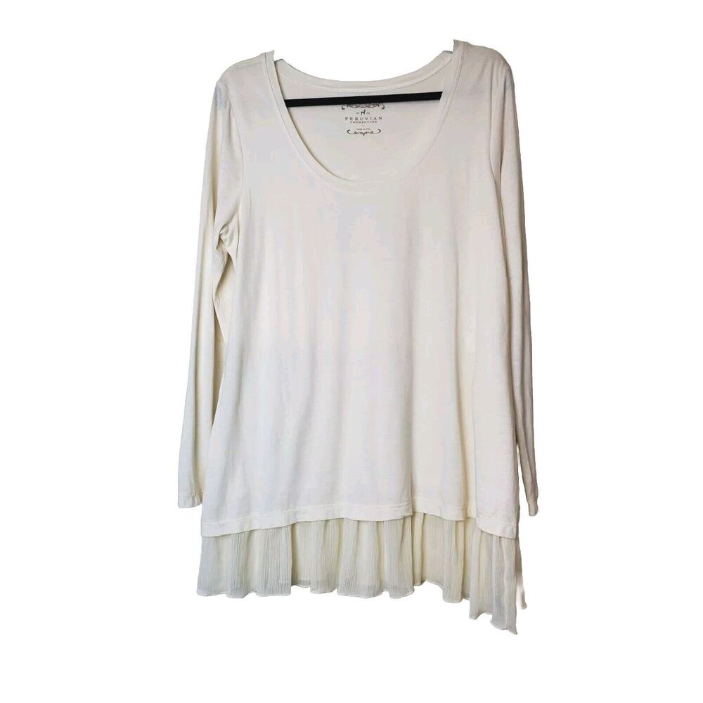 Peruvian Connection Large‎ Top Long Sleeve IVORY Cream Lightweight Round Neck